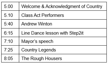 Stage Schedule for Hoedown at Harmony