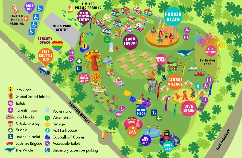 Map of Fusion festival with icons for attractions