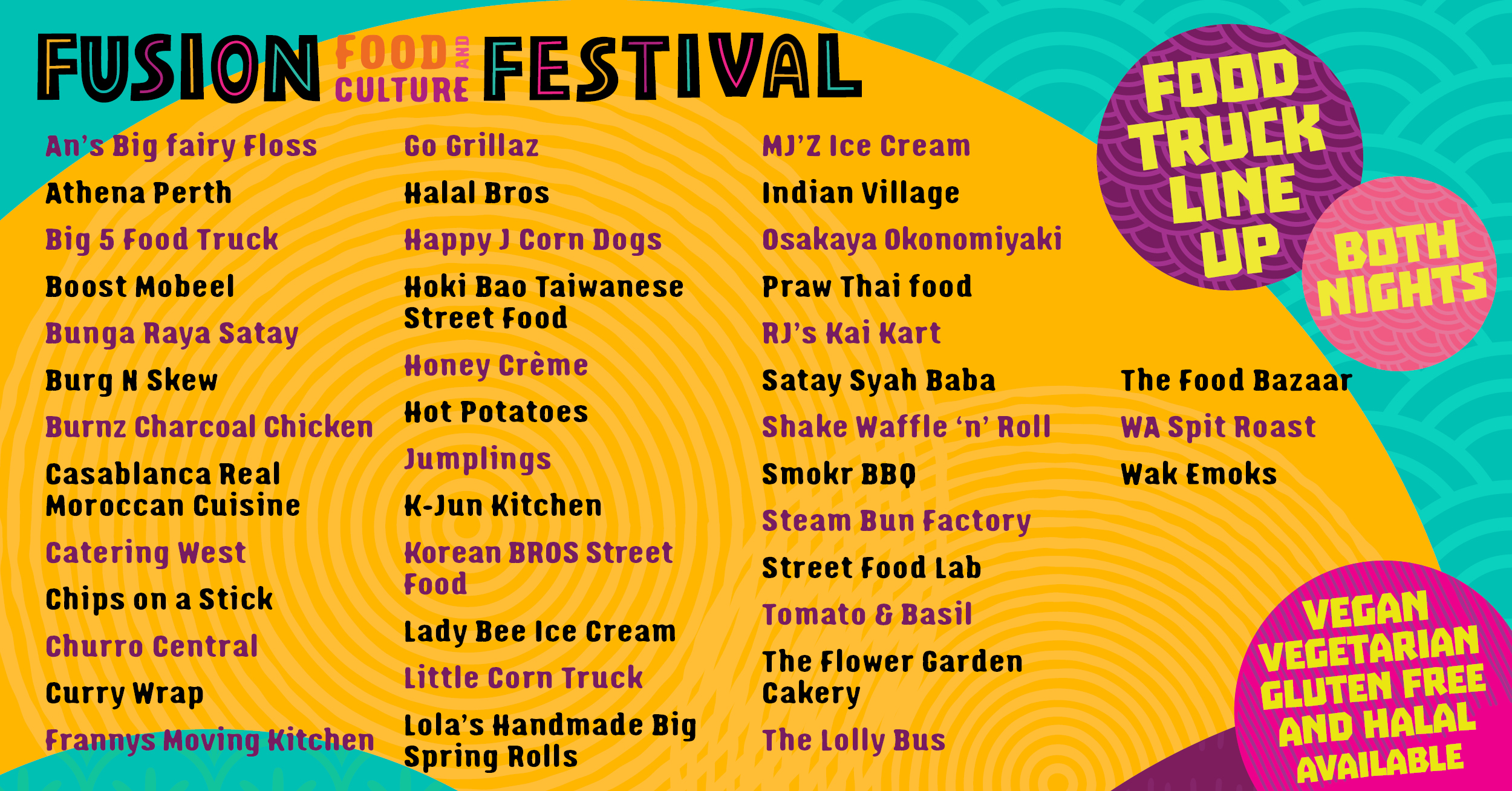 Food truck line up for Fusion Festival