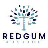 REDGUM JUSTICE, underneath a tree with the scales of justice forming the tree's trunk