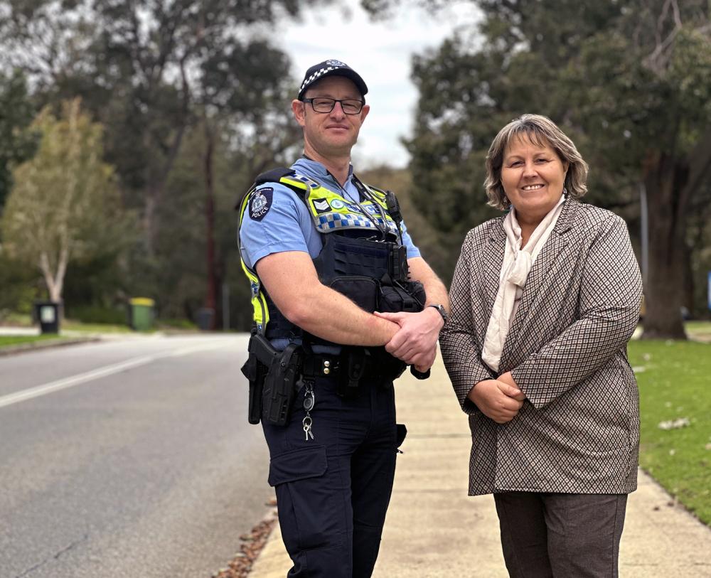 City of Gosnells Mayor Terresa Lynes and Armadale District Police Sgt Nicholas Filter keeping an eye on the street.