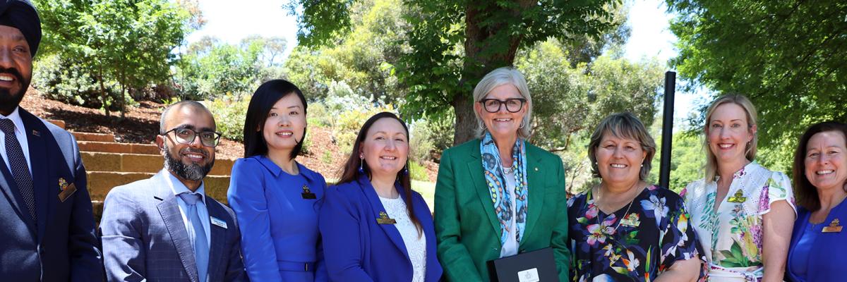 The Governor-General of Australia, Her Excellency Sam Mostyn AC and City of Gosnells Mayor Terresa Lynes and Deputy Mayor Serena Williamson, with Councillors Balli Singh, Saiful Islam, Emma Zhang, Caren Baayens and Kylie Dalton.