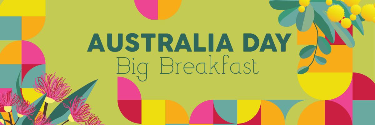 Logo that says Australia Day Big Breakfast with wattle icons