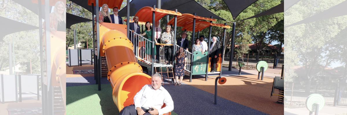 City of Gosnells Mayor Terresa Lynes and Councillors Glenn Dewhurst, Diane Lloyd, Aaron Adams, Saiful Islam, Emma Zhang, Peter Abetz, Serena Williamson, David Page 2 of 2 P:\CommMark\Media\Media Goode, Kylie Dalton, Balli Singh and Kevin McDonald celebrate the opening of the new all-abilities playground at Gosnells Oval.