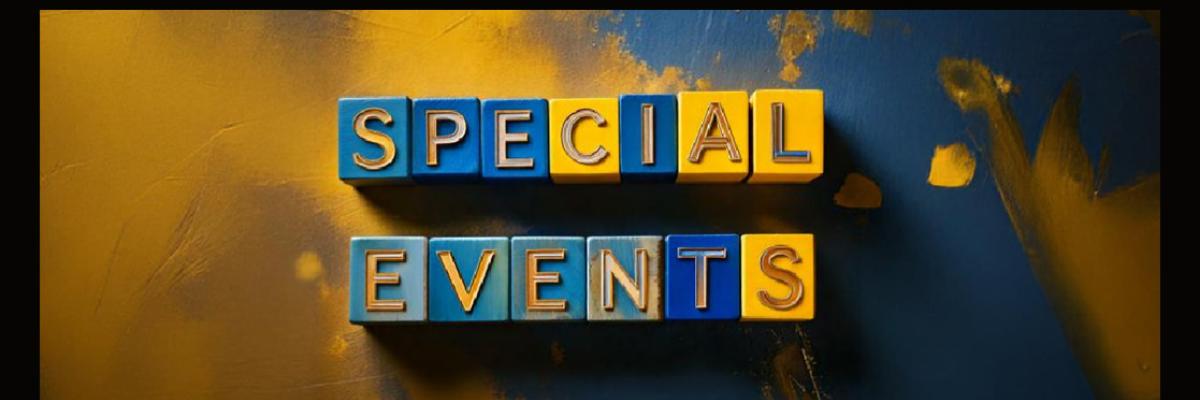 Special events on blocks on a blue and yellow background