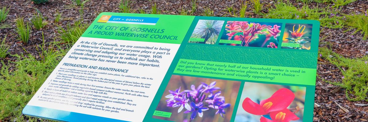 New signage about waterwise gardening has been installed at Amherst Village Community Centre.