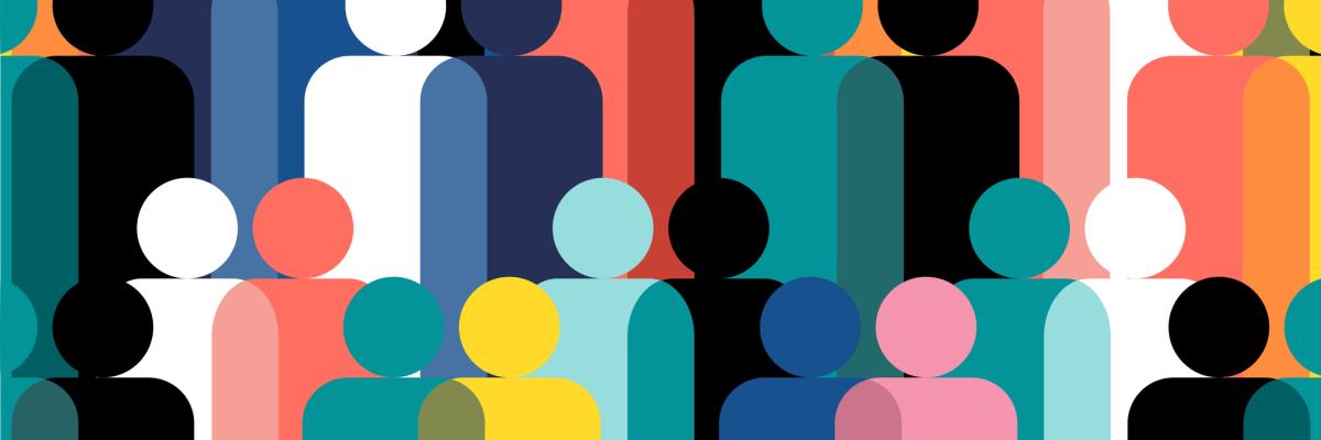 flat vector image in multiple colours depicting multicultural people of a community