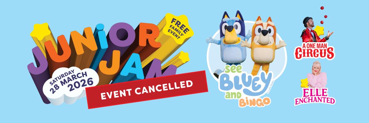 Junior Jam graphic - with red banner that says Event is Cancellled