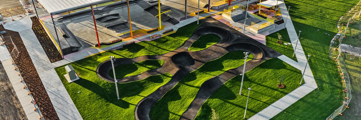 Aerial view of the City of Gosnells Youth Entertainment Space, or YES, at Sutherlands Park