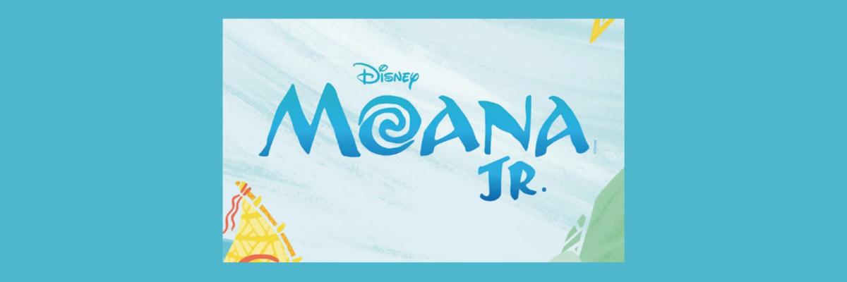 Text reading "Disney Moana Jr." over a blue, oceanic background.