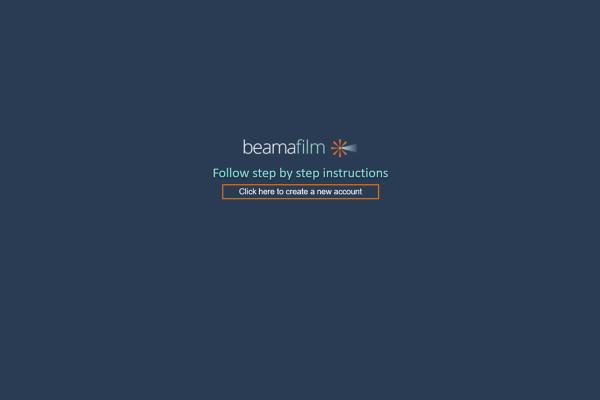 Logo and text for creating a new account with Beamafilm