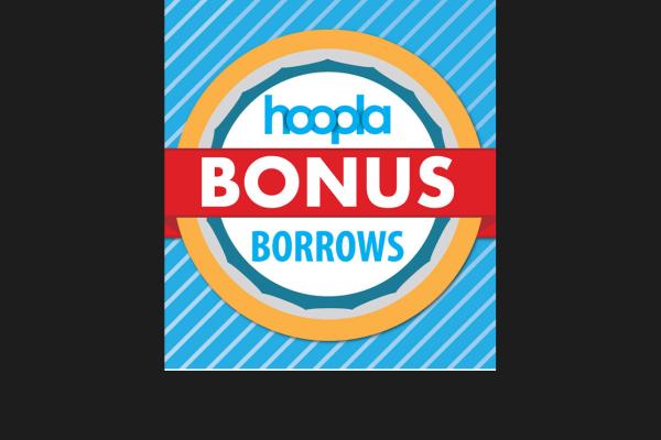 Hoopla logo on a blue background in a yellow circle