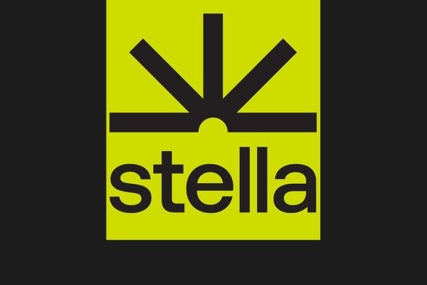 Stella Awards logo black text on green background