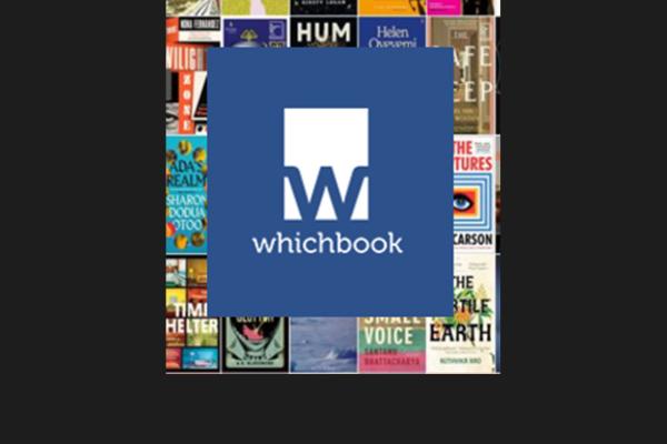 Whichbook logo with book covers behind