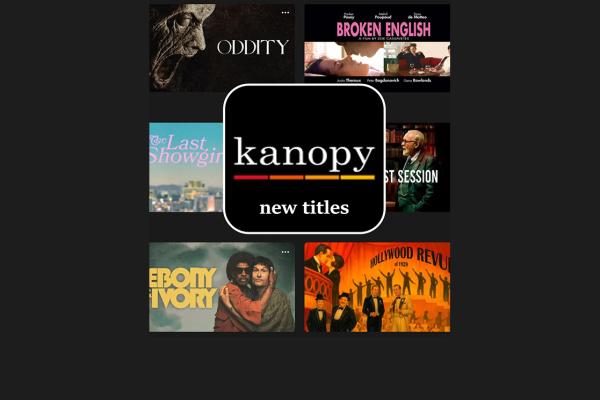 Kanopy logo with some film covers in the background
