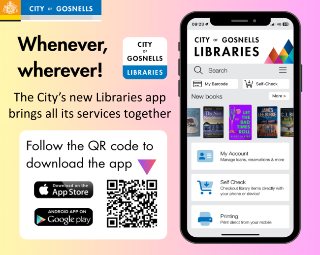 City of Gosnells Libraries app with QR code