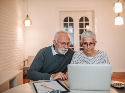 Senior couple looking at computer