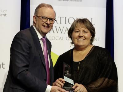 City of Gosnells Mayor Terresa Lynes accepted the award from Prime Minister Anthony Albanese at the awards ceremony in Canberra.