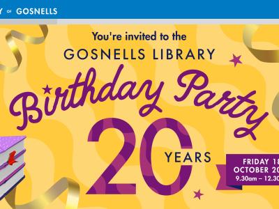 Generic invitation to the Gosnells Library 20th birthday party