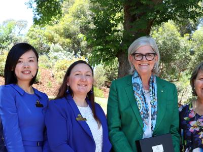 The Governor-General of Australia, Her Excellency Sam Mostyn AC and City of Gosnells Mayor Terresa Lynes and Deputy Mayor Serena Williamson, with Councillors Balli Singh, Saiful Islam, Emma Zhang, Caren Baayens and Kylie Dalton.