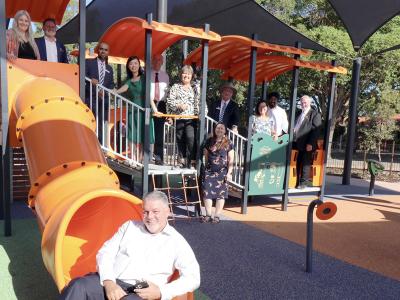 City of Gosnells Mayor Terresa Lynes and Councillors Glenn Dewhurst, Diane Lloyd, Aaron Adams, Saiful Islam, Emma Zhang, Peter Abetz, Serena Williamson, David Page 2 of 2 P:\CommMark\Media\Media Goode, Kylie Dalton, Balli Singh and Kevin McDonald celebrate the opening of the new all-abilities playground at Gosnells Oval.