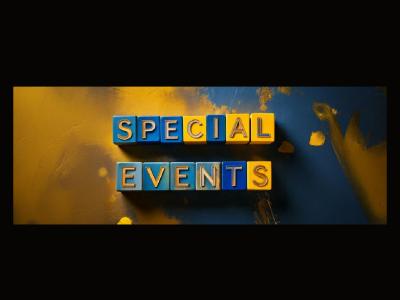 Special events on blocks on a blue and yellow background