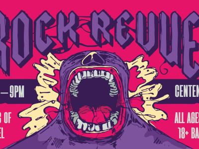 Rock Revue graphic  - free ticketed event, Sat 29 March 5pm - 9pm, Centennial Pioneer Park, Featuring Sounds of AC/DC and Cold Chisel