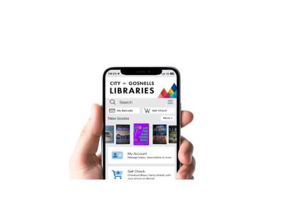Hand holding a phone showing the City of Gosnells Library app