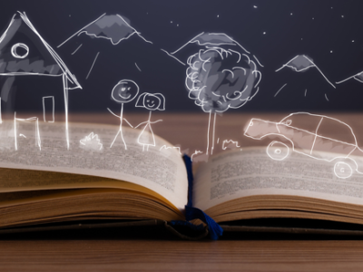 Book with pictures above it