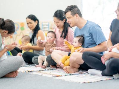 Parents and babies on the floor