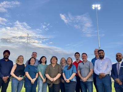 Mayor Terresa Lynes and Councillors take a look at the new floodlights at Sutherlands Park.
