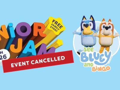 Junior Jam graphic - with red banner that says Event is Cancellled