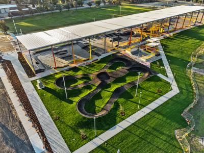 Aerial view of the City of Gosnells Youth Entertainment Space, or YES, at Sutherlands Park