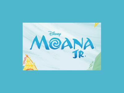 Text reading "Disney Moana Jr." over a blue, oceanic background.