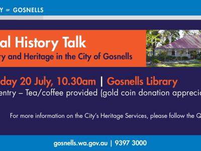 Banner showing an image of the City of Gosnells Museum and details of the Local History Talk