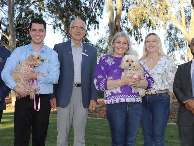 Mayor Terresa Lynes (right) and Councillors Balli Singh, Dillon Mason, Peter Abetz, Diane Lloyd, Leah Szcyglak and Saiful Islam at the new Oliphant Park enclosed dog park at Kenwick.